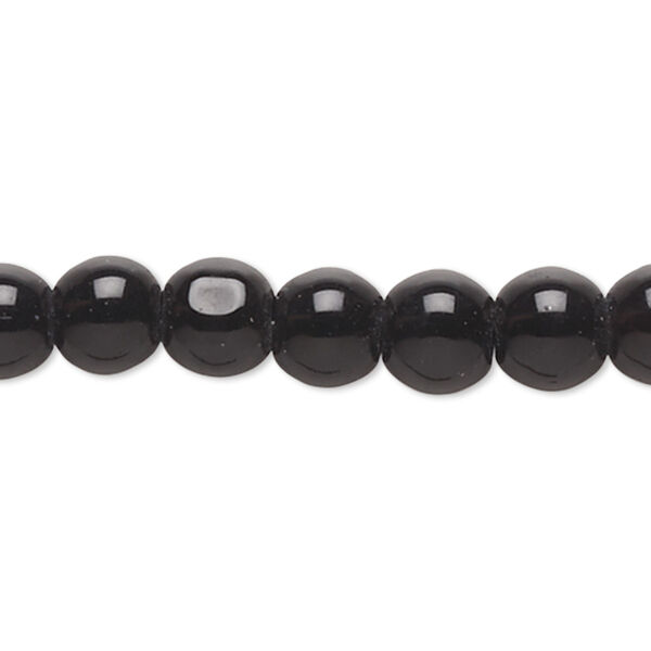 Bead, glass, opaque black, 7-8mm round. Sold per 15-inch strand. image number 0