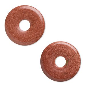 Focal, brown goldstone (glass) (man-made), 30mm round donut. Sold per pkg of 2.