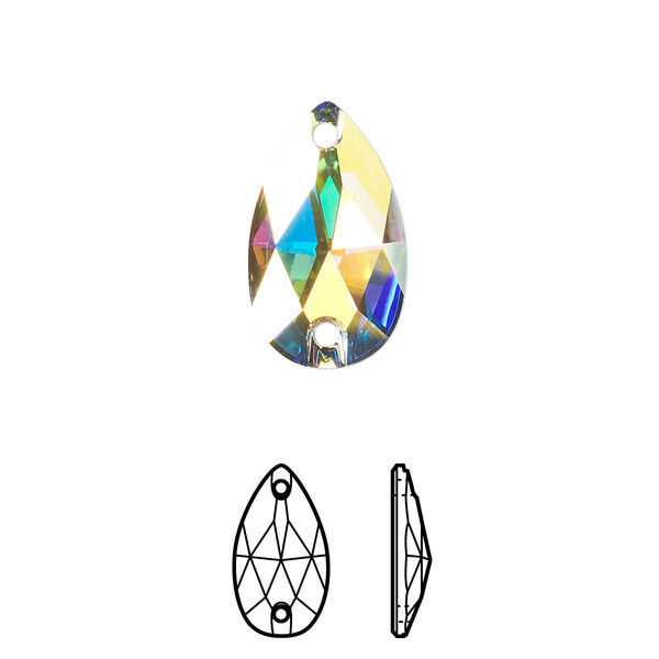 Sew-on 2pk crystal AB foil back, Crystal Passions® 18x10.5mm pear 3230 image number 0