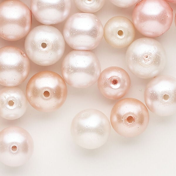 Bead mix 1pkg1, glass pearl, pink / light pink / dark pink, 7-10mm round, 2 ounces image number 0
