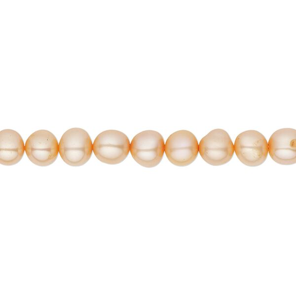 Pearl, cultured freshwater pearl (dyed), pkg/15-1/2 to 16 inches, 5-6mm potato, C grade, electro-dyed apricot. image number 0