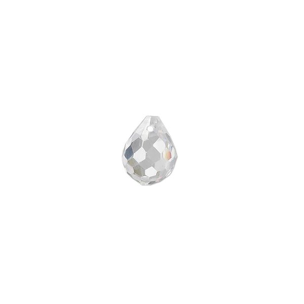 Bead, cubic zirconia, clear, 10x8mm top-drilled faceted teardrop, Mohs hardness 8-1/2. Sold per pkg of 2. image number 0