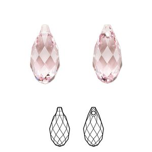 Briolette 1pk light rose, Crystal Passions® 17x8.5mm pendant drop 6010