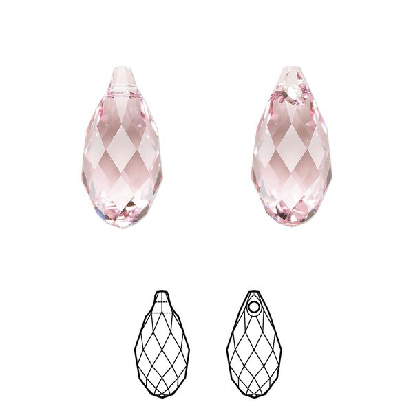 Briolette 1pk light rose, Crystal Passions® 17x8.5mm pendant drop 6010 image number 0