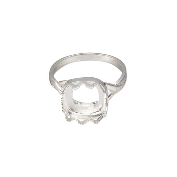 Ring, Almost Instant Jewelry®, sterling silver, 11.5mm wide with triangle edge and 10mm cushion bezel setting, size 7. Sold individually. image number 0