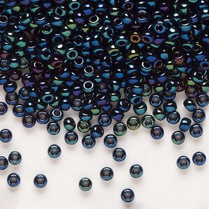 Seed bead, Miyuki, glass, pkg/250g, #8 rocaille, opaque metallic iris dark blue (RR-452).