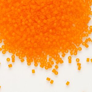 Seed bead, Delica®, glass, pkg/50g, #11 round, translucent matte orange (DB-0744).