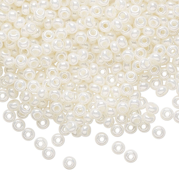Seed bead, Preciosa Ornela Czech glass, pkg/50g, #8 rocaille, opaque pearl luster white, (47102). image number 0