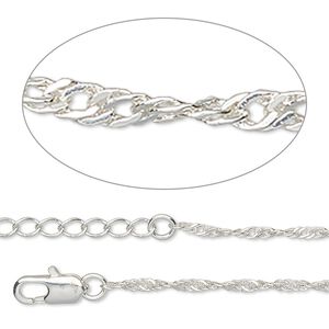 Chain 1pkg2 silver-plated Singapore, 2mm / lobster claw clasp, brass 7.5 inch