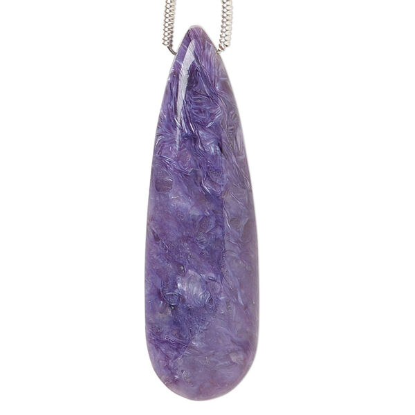 Bead, charoite (natural), 35x11mm-38x12mm hand-cut top-drilled puffed teardrop, B grade, Mohs hardness 5 to 6. Sold individually. image number 0