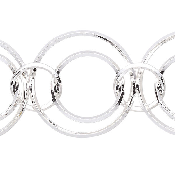 Chain, silver-plated brass, 11mm / 16mm / 23mm interlocking round. Sold per pkg of 5 feet. image number 0