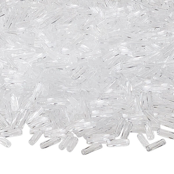 Bead, Miyuki, bugle bead, glass, pkg/50 g, 6x2mm center-drilled twisted, transparent crystal clear, (TW-131). image number 0