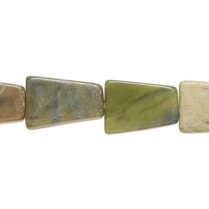 Green serpentine 1pkg1, flat trapezoid bead natural, 15 inch 15x11mm-17x12mm