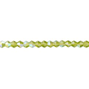 Bead 1pk transparent peridot green AB, Celestial Crystal® 4mm bicone 15.5-16 inch