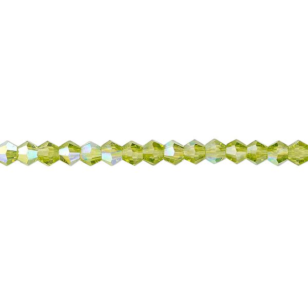 Bead 1pk transparent peridot green AB, Celestial Crystal® 4mm bicone 15.5-16 inch image number 0