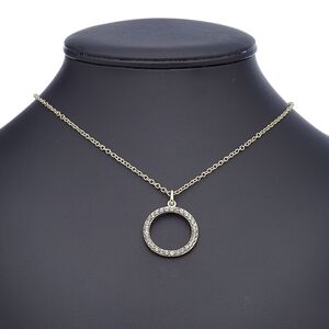 Necklace, glass rhinestone with gold-finished steel and "pewter" (zinc-based alloy), clear, 28mm open round, 18 inches with 2-inch extender chain and lobster claw clasp. Sold individually.