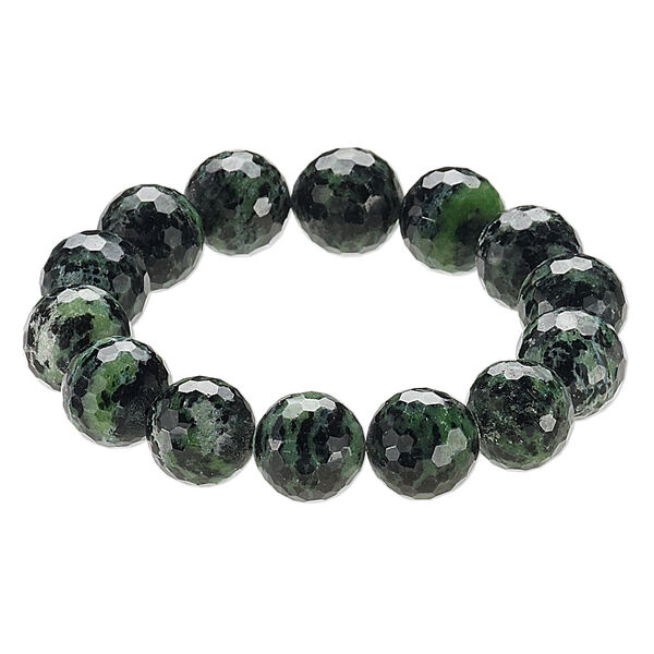 Bracelet, stretch, ruby in zoisite (natural), 15-16mm precision-faceted round, 9 inches. Sold individually. image number 0