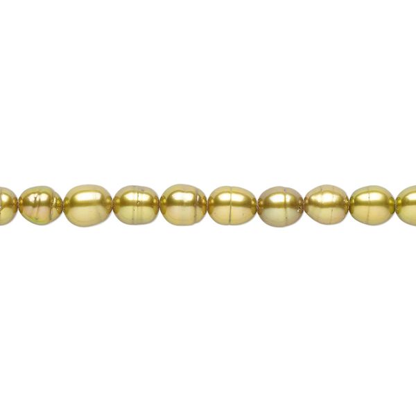 Pearl 1pkg1 cultured freshwater, 4-5mm rice C grade, 15 inch dyed golden olive image number 0