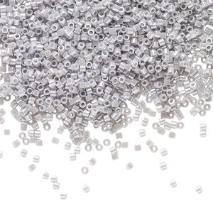 Seed bead, Delica®, glass, pkg/250g, #15 round, opaque luster ghost grey (DBS-1570).