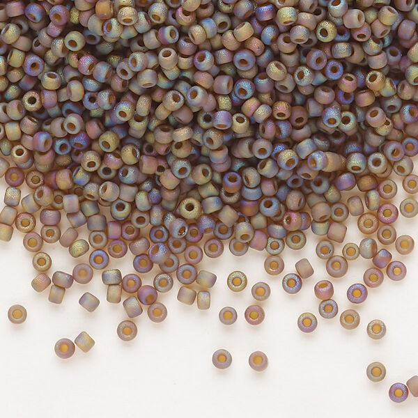 Seed bead, Dyna-Mites™, glass, pkg/40g, #11 round, translucent frosted rainbow root beer, (24FAB 11/0 RR). image number 0