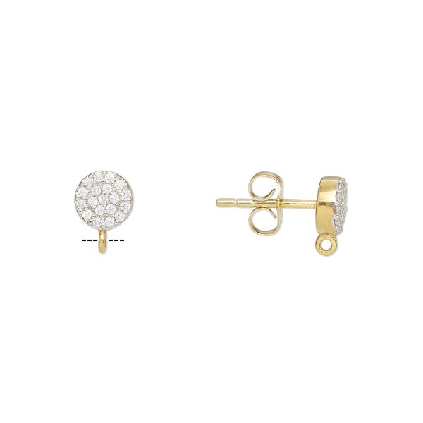 Earstud 1pkg2 sterling silver / cubic zirconia, 6mm round / closed loop / earnuts, gold-finished / clear 1 pair image number 0