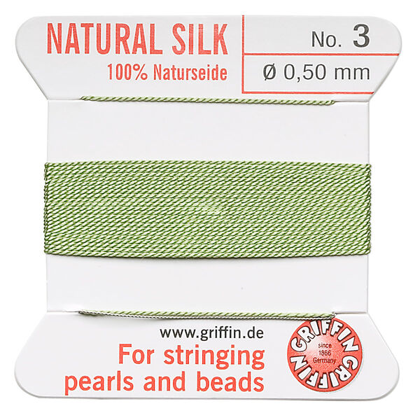 Thread, Griffin, silk, jade green, size #3. Sold per 2-meter card (approximately 78 inches). image number 0