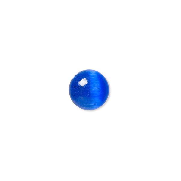 Cabochon, cat's eye glass (fiber optic glass), blue, 10mm calibrated round, quality grade. Sold per pkg of 10. image number 0