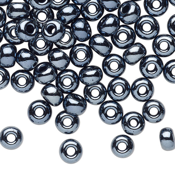 Seed bead, Preciosa Ornela Czech glass, pkg/50g, #2 rocaille, opaque hematite black, (49102). image number 0