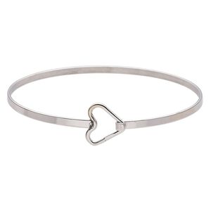 Bracelet, Everyday Jewelry, bangle, stainless steel, 15.5mm wide heart, 8 inches with hook-and-eye clasp. Sold individually.