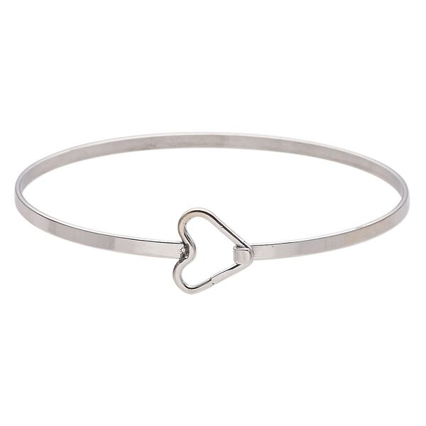 Bracelet, Everyday Jewelry, bangle, stainless steel, 15.5mm wide heart, 8 inches with hook-and-eye clasp. Sold individually. image number 0