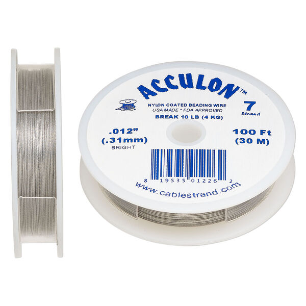 Beading wire, Acculon®, nylon-coated stainless steel, clear, 7 strand, 0.012-inch diameter. Sold per 100-foot spool. image number 0