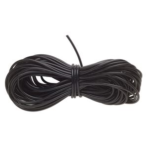 Cord, silicone, black, 2mm round tube. Sold per 25-foot section.
