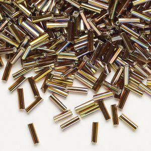 Bugle bead, Dyna-Mites™, glass, silver-lined translucent rainbow root beer, #3 square hole. Sold per 1/2 kilogram pkg.