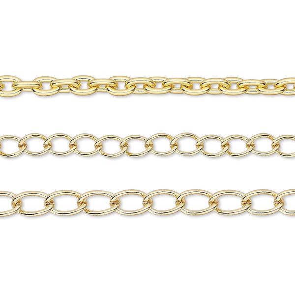 Chain, gold-plated brass and steel, 4.8x3.3mm / 5x3.5mm / 6.7x4mm cable. Sold per pkg of (3) 8-inch sections. image number 0