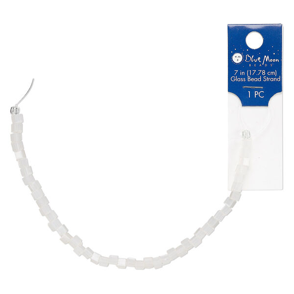 Bead, acrylic, frosted translucent light pink, 4mm cube. Sold per 7-inch strand. image number 0
