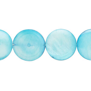 Mother-of-pearl shell 1pkg1, puffed flat round bead 15 inch dark sky blue 14-15mm