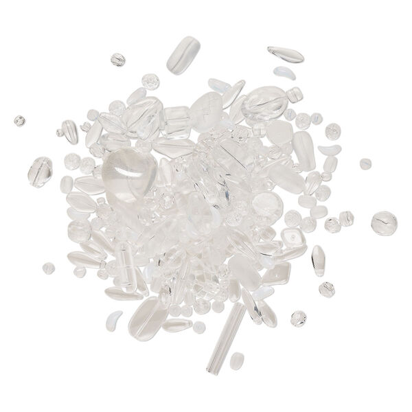 Bead mix, Czech frosted glass, translucent and transparent clear, 4-35x8mm mixed shapes. Sold per 4-ounce pkg, approximately 455 beads. image number 0