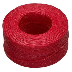 Thread, Hemptique®, polyester, pkg/50 yards, red, 0.8mm braided flat.