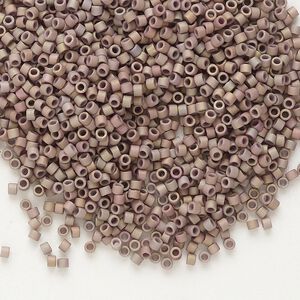 Seed bead, Delica®, glass, pkg/250g, #11 round, opaque matte metallic gold iris rose (DB-1061).