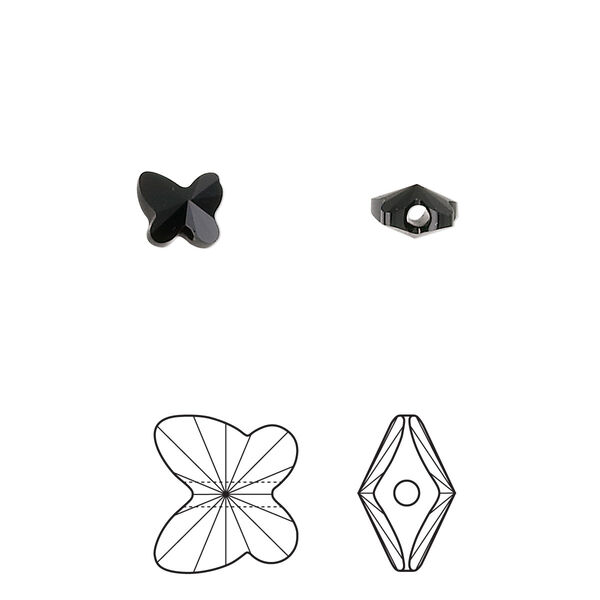 Bead 12pk jet, Crystal Passions® 6x5mm butterfly 5754 image number 0