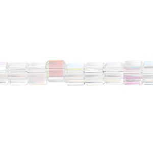 Bead, 18-facet, clear AB, 6mm faceted cube. Sold per 15-1/2" to 16" strand, approximately 65 beads.