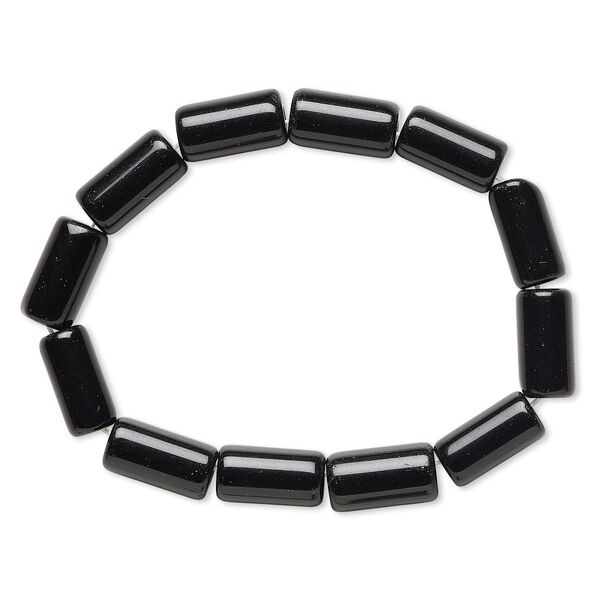 Bracelet, stretch, glass, opaque black, 14x7mm-15x8mm round tube, 6-1/2 inches. Sold individually. image number 0