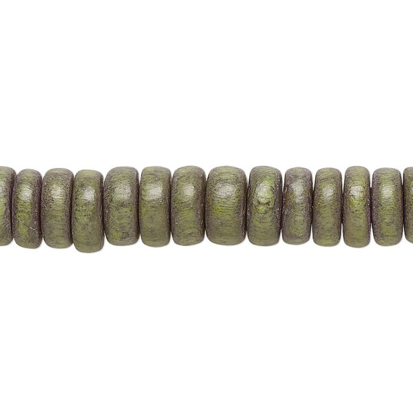 Bead, Taiwanese cheesewood (dyed / waxed), light forest green, 8x4mm rondelle. Sold per pkg of (2) 15-1/2" to 16" strands. image number 0