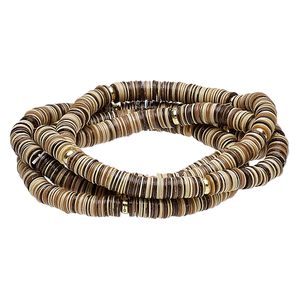 Bracelet, stretch, acrylic and gold-finished plastic, brown and tan, 5mm wide, 6 inches. Sold per pkg of 4.
