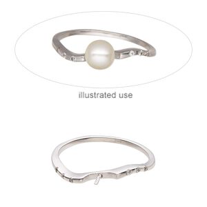 Ring, cubic zirconia and sterling silver, clear, 2.5mm wide asymmetrical band with 4.5mm twisted peg, fits up to 8mm half-drilled round bead, size 9. Sold individually.