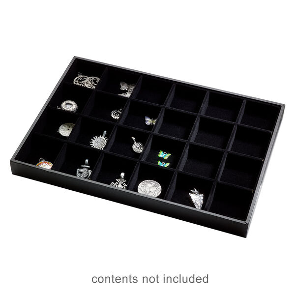Display tray, leatherette and velveteen, black, 13-3/4 x 1-1/4 x 9-1/2 inches with 24-compartment insert. Sold individually. image number 1