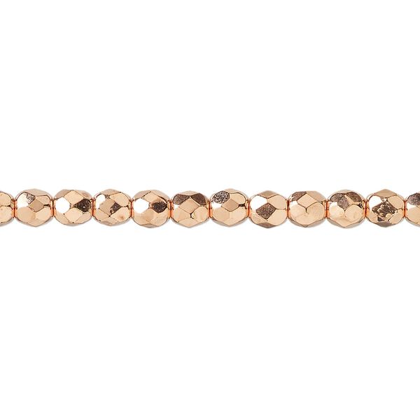 Bead, fire-polished, copper-plated glass, opaque clear, 4mm faceted round. Sold per 15-1/2 to 16-inch strand. image number 0