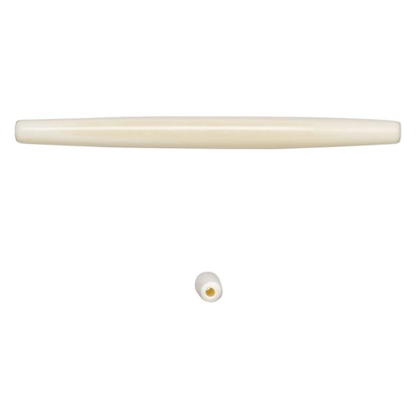 Bead, bone (bleached), white, 100x5mm-100x8mm hand-cut hairpipe, Mohs hardness 2-1/2. Sold per pkg of 12. image number 0
