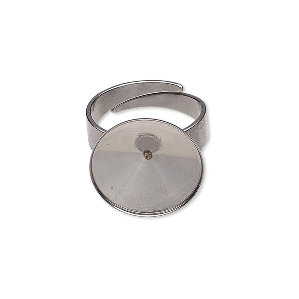Ring, Almost Instant Jewelry®, stainless steel, 16.5mm wide with 16mm rivoli setting, adjustable from size 5-9. Sold per pkg of 2. image number 0