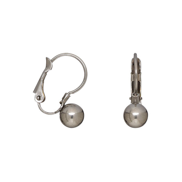 Earring, stainless steel, 16mm leverback with 6mm ball. Sold per pkg of 2 pairs. image number 0